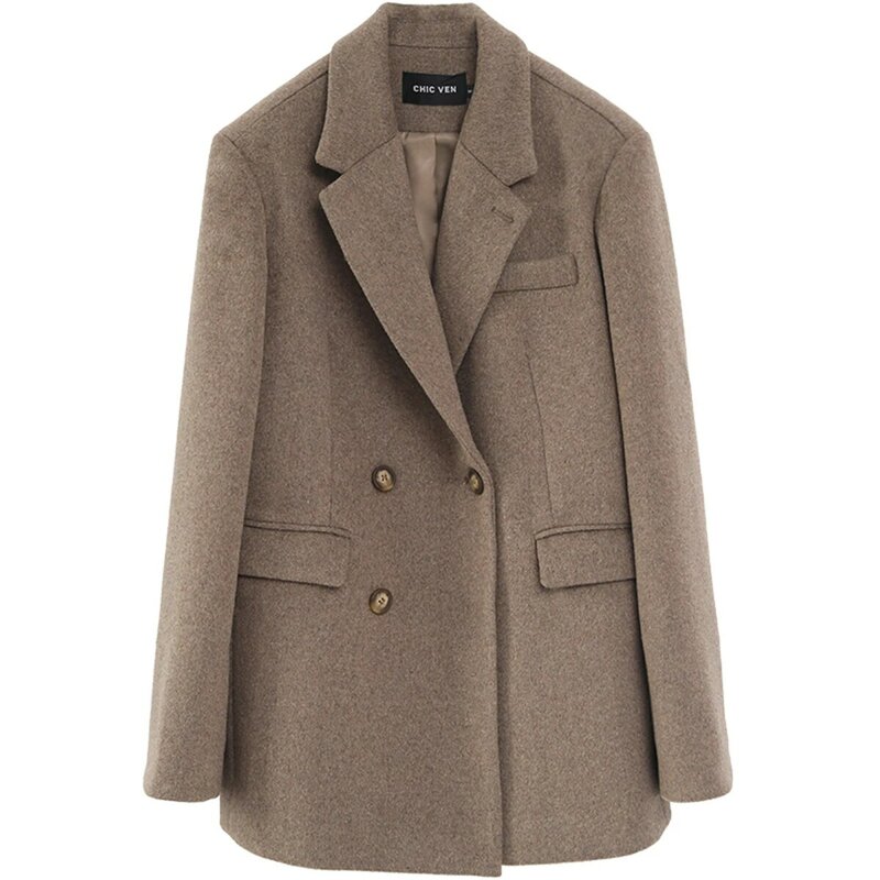 CHIC VEN-معطف نسائي متوسط الطول من الصوف المخلوط ، سترة صوفية ، بلوزة سميكة دافئة ، معطف نسائي ، قطع علوية للمكتب ، خريف ، شتاء