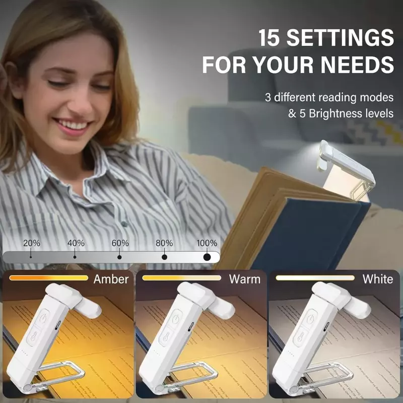 مصباح قراءة محمول قابل لإعادة الشحن USB ، مصباح كتاب للقراءة ليلاً في السرير ، مقطع LED على ضوء إشارة مرجعية للقراءة في السرير