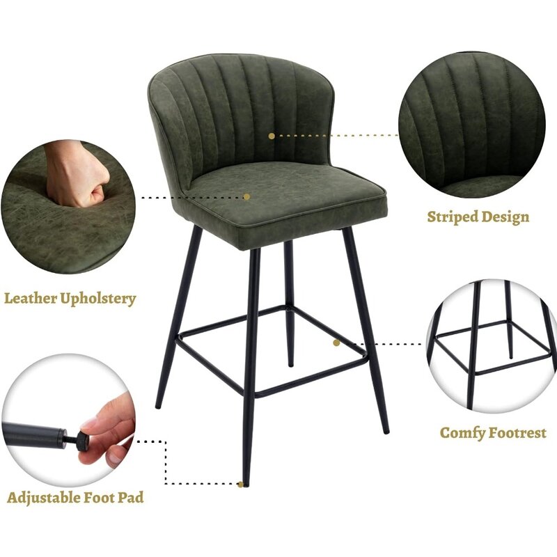 مقاعد بار بارتفاع طاولة EALSON ، مجموعة من كراسي بار حديثة ، جلد خلفي ، كراسي بارستول منجدة ، مسند قدم معدني ، Comforta