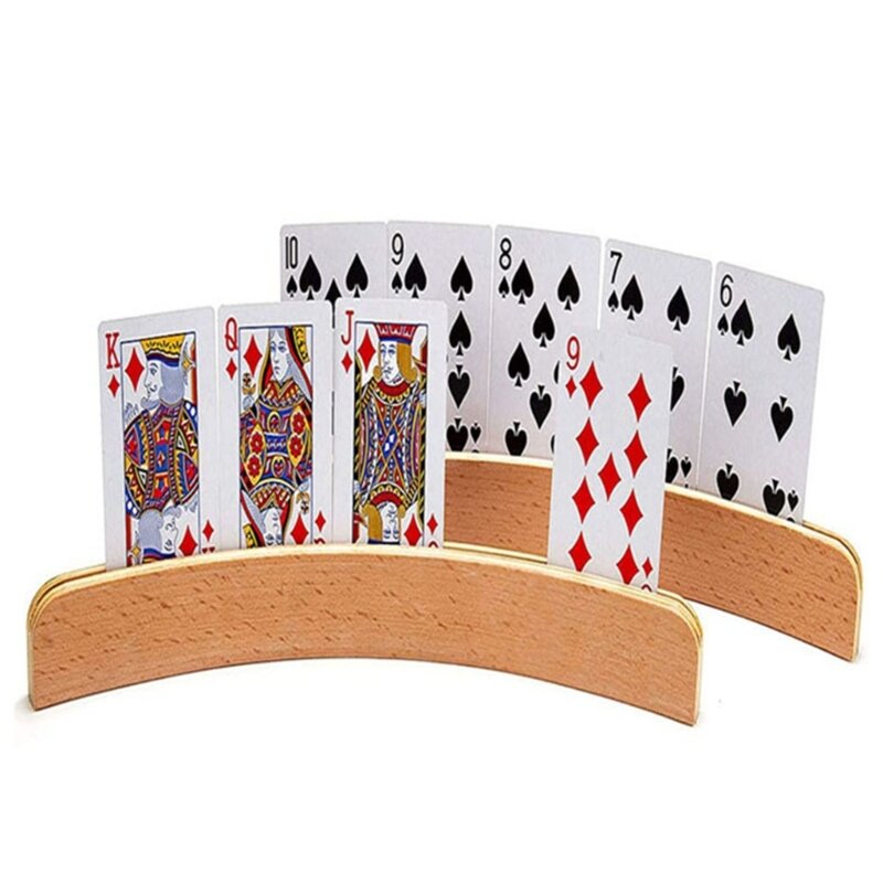 حاملات بطاقات خشبية مريحة للأطفال المعوقين منظم بطاقات ألعاب الطاولة لعب البوكر للأطفال 2 قطعة