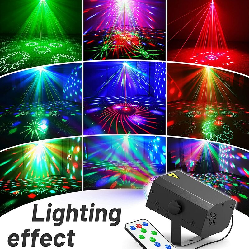 RGB مصباح LED قرصي ماجيك الكرة الطرف أضواء الصوت جهاز عرض ليزر ل DJ بار نادي كاريوكي 128 أنماط المرحلة ستروب الإضاءة