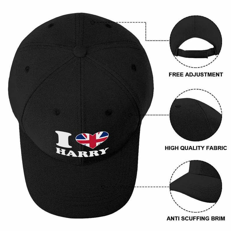 أنا أحب هاري القلب والإنجليزية المملكة المتحدة العلم قبعة بيسبول الصيد قبعة الهذيان قبعة للنساء الرجال