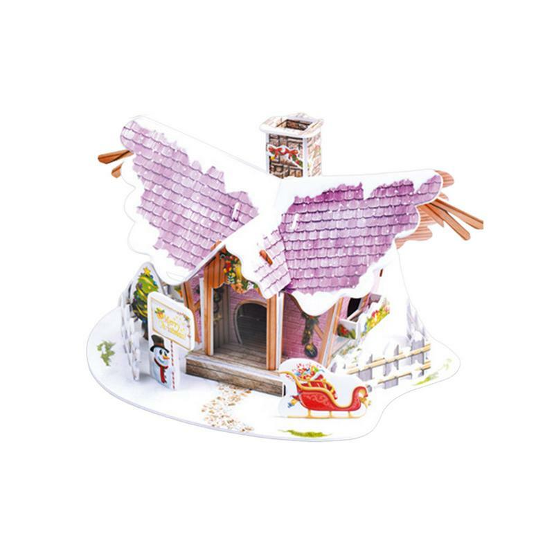 ثلاثية الأبعاد عيد الميلاد قرية موضوع الألغاز ، مشهد الثلج الأبيض ، بلدة صغيرة ، ديكور عيد الميلاد ، طقم نموذج للطفل