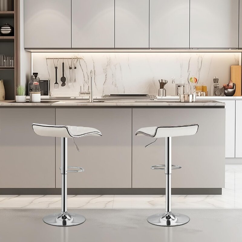 مقاعد بار قابلة للتعديل VECELO ، مقاعد ارتفاع لطاولة المطبخ ، أبيض ، مجموعة من 2