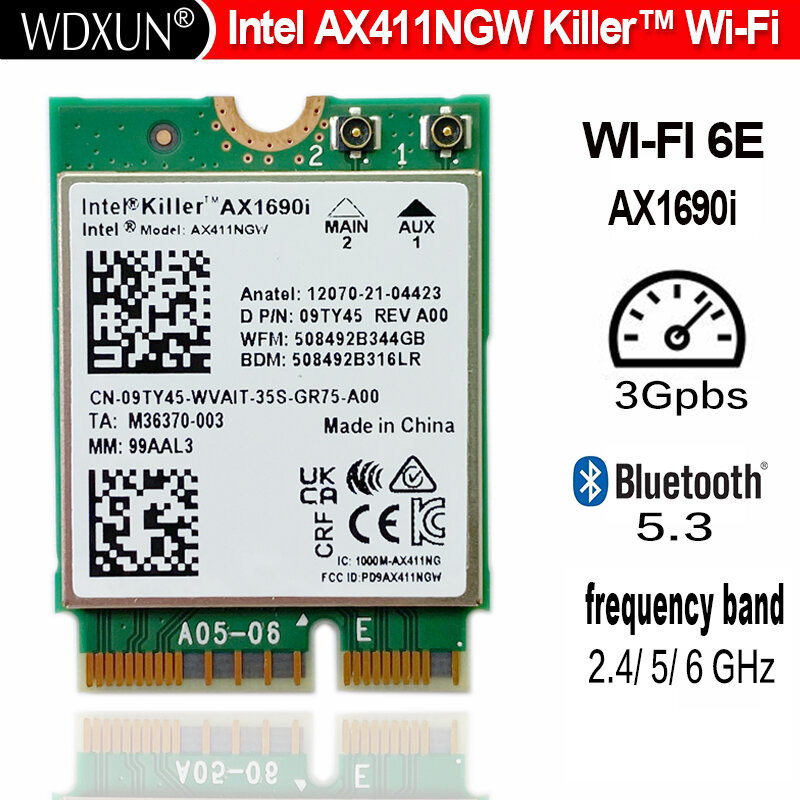 إنتل®واي فاي 6E AX411 إنتل القاتل AX1690i WIFI 6E سرعة 2.4 3gbps 802.11ax 2.4/5/6GHz بلوتوث 5.3 BT5.3