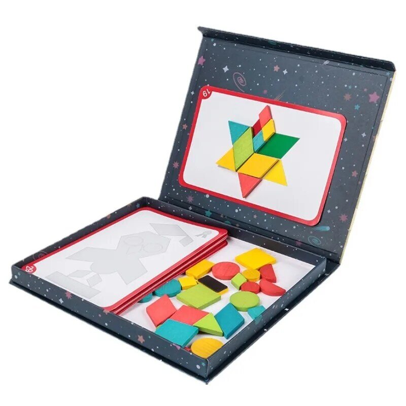 اللبنات الألغاز للأطفال التعليمية المغناطيسي تانجرام تعلم كتاب كليب الإبداعية شكل هندسي اللعب ألعاب خشبية