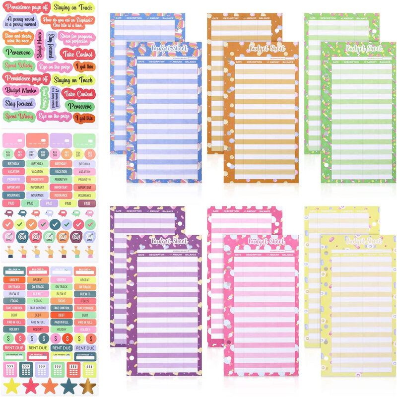 24 Pcs Cute Budget Sheets for A6 Budget Binder with 3 Sheets  Budget Stickers,Expense Tracker Sheets,Financial Organizer Planner