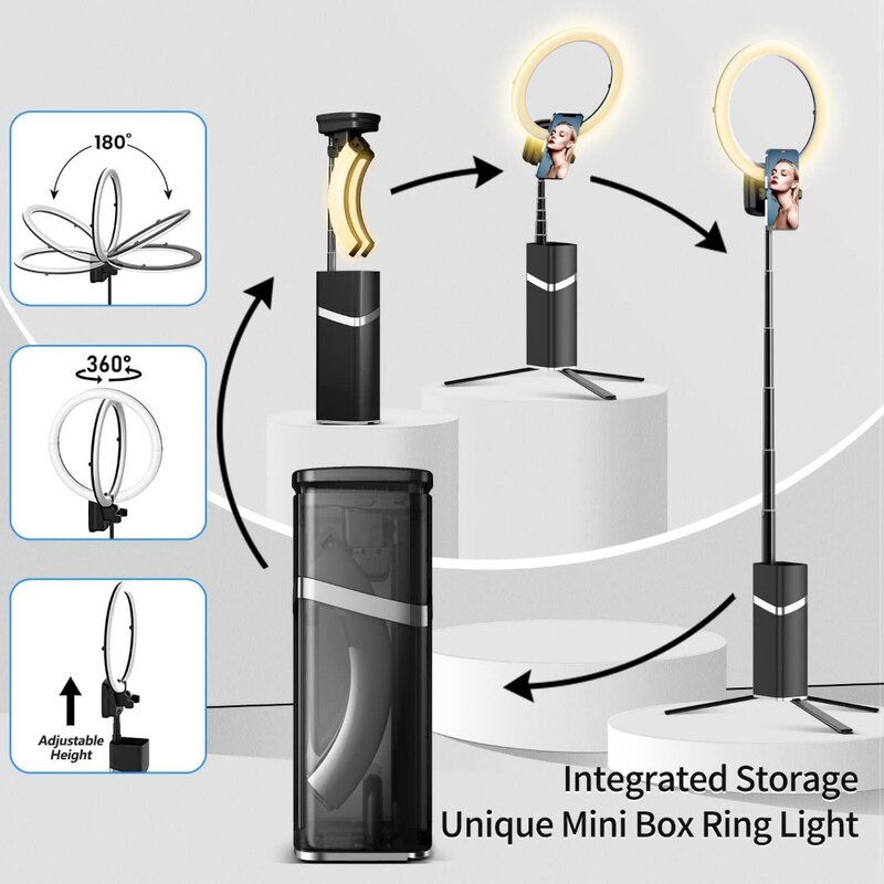 مصباح حلقي محمول YAyusi مع حامل ، لاسلكي يعمل بالبطارية ، مصباح حلقة سفر قابل للطي ، حامل ثلاثي القوائم 79 بوصة ، أو ما ، 10 بوصة