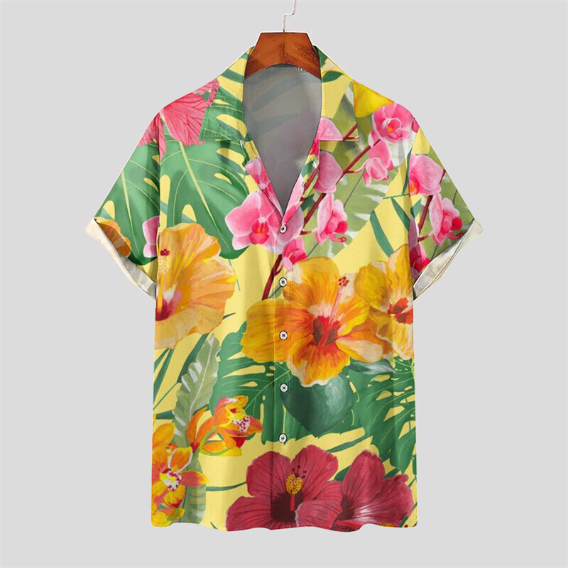 قمصان شاطئ هاواي ثلاثية الأبعاد للرجال بطباعة زهور ، أكمام قصيرة كبيرة الحجم ، ملابس شارع ، حفلة اجتماعية ، عطلة ، صيف