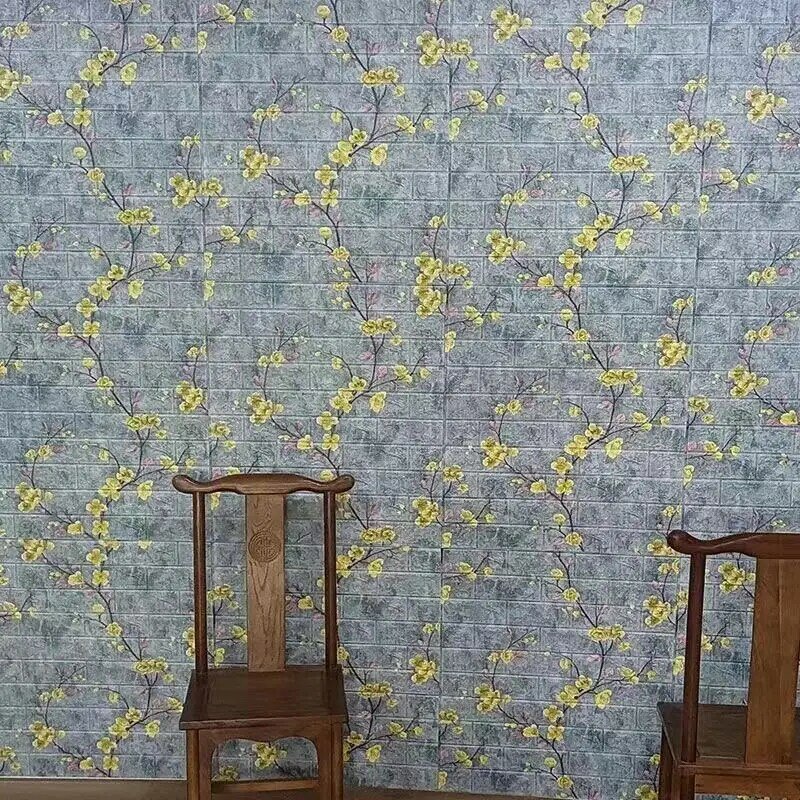 ثلاثية الأبعاد الطوب خلفيات الخوخ زهر نمط رغوة لوحة النمط الصيني لغرفة المعيشة جدار ديكور مقاوم للماء ذاتية اللصق ملصق