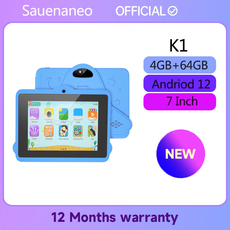 جهاز لوحي Sauenaneo-Android 12 للأطفال ، رباعي النواة ، كاميرا مزدوجة ، واي فاي ، تحكم أبوي ، ذاكرة رام 4 جيجابايت ، ذاكرة 64 جيجابايت ، 47 بوصة