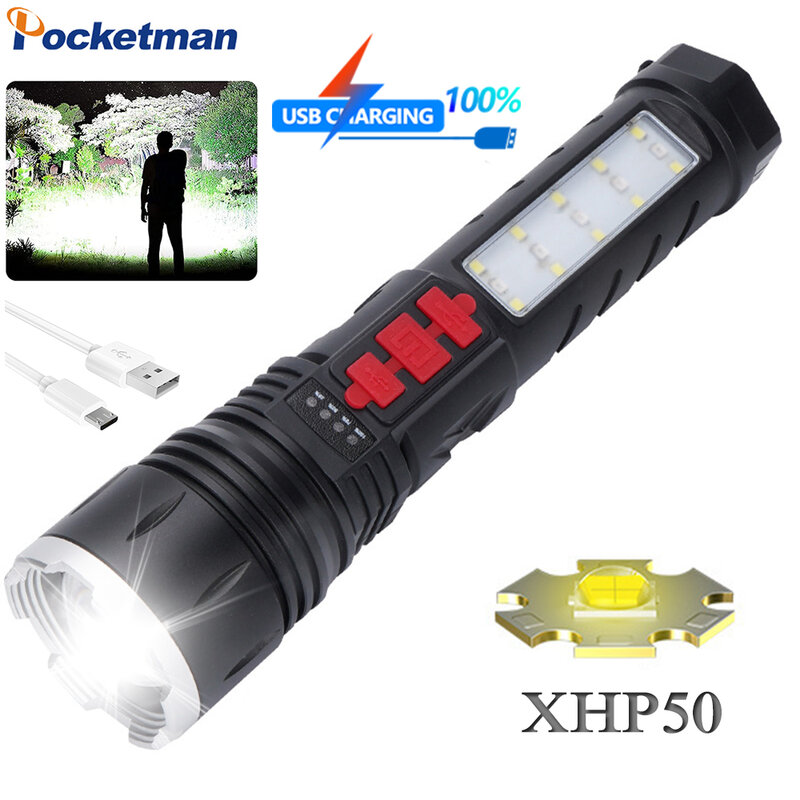 ارتفاع التجويف XHP50 LED مصباح يدوي نوع-C USB قابلة للشحن مشاعل مقاوم للماء الشعلة تلسكوبي التكبير مصباح يدوي SOS مصباح يدوي