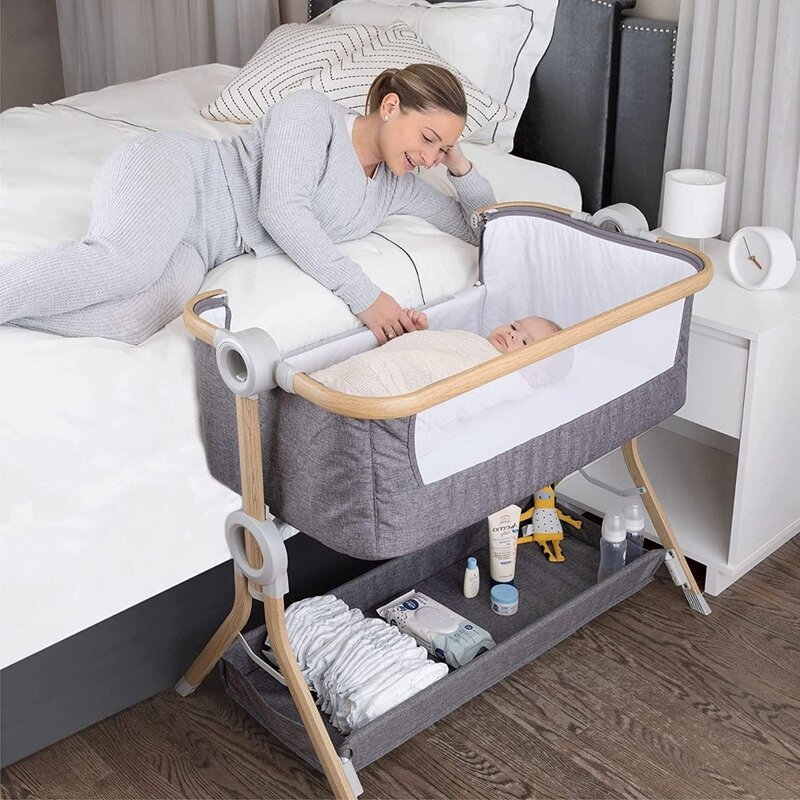 سرير أطفال KoolerThings ، سرير للنوم بجانب الطفل ، سرير محمول سهل الطي مع سلة تخزين لحديثي الولادة