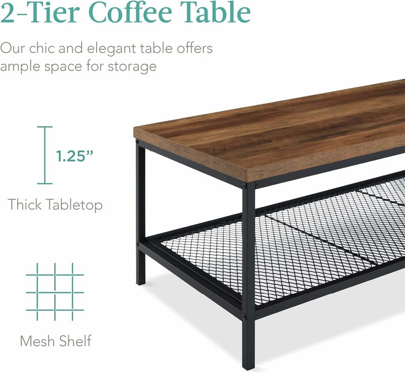 طاولة قهوة مستطيلة الشكل من الخشب الحبيبي ، طاولة صناعية كبيرة ، طابقتان