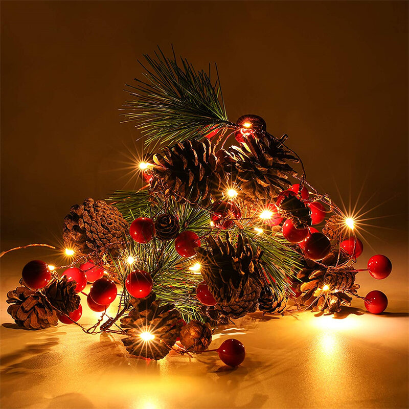 عيد الميلاد جارلاند أضواء 2 متر 20 المصابيح الأسلاك النحاسية Pinecone التوت Fariy ضوء للخارجية الشكر عطلة زينة الحفلات