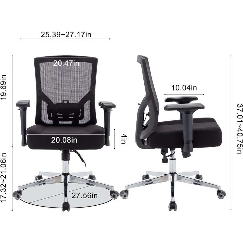 WOTSTA-كرسي مكتب كبير وطويل مع مسند ذراع رباعي الأطراف ، كرسي مكتب كمبيوتر ، للخدمة الشاقة ، مريح ، 450 رطل