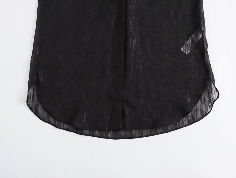 قميص شيفون بأكمام طويلة من Jenny & Dave للنساء ، بلوزة سوداء أنيقة ، قطع علوية بريطانية ، خيط معدني ، موضة