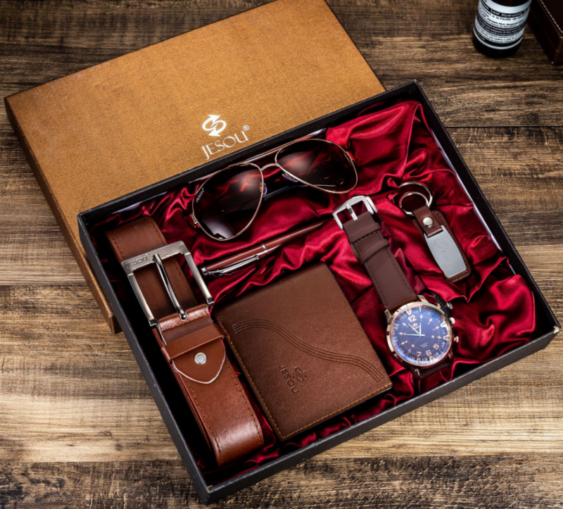 الرجال هدية مجموعة تعبئتها بشكل جميل ساعة حزام المحفظة الإبداعية مزيج بسيط set-6pcs/مجموعة