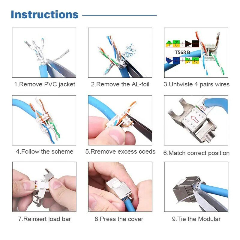 ZOERAX 1 قطعة Cat6a Cat7 كيستون جاك Cat7 RJ45 STP أداة-أقل نوع سبائك الزنك وحدة الرافعات محول مقرنة ل 22 إلى 26 AWG كابل