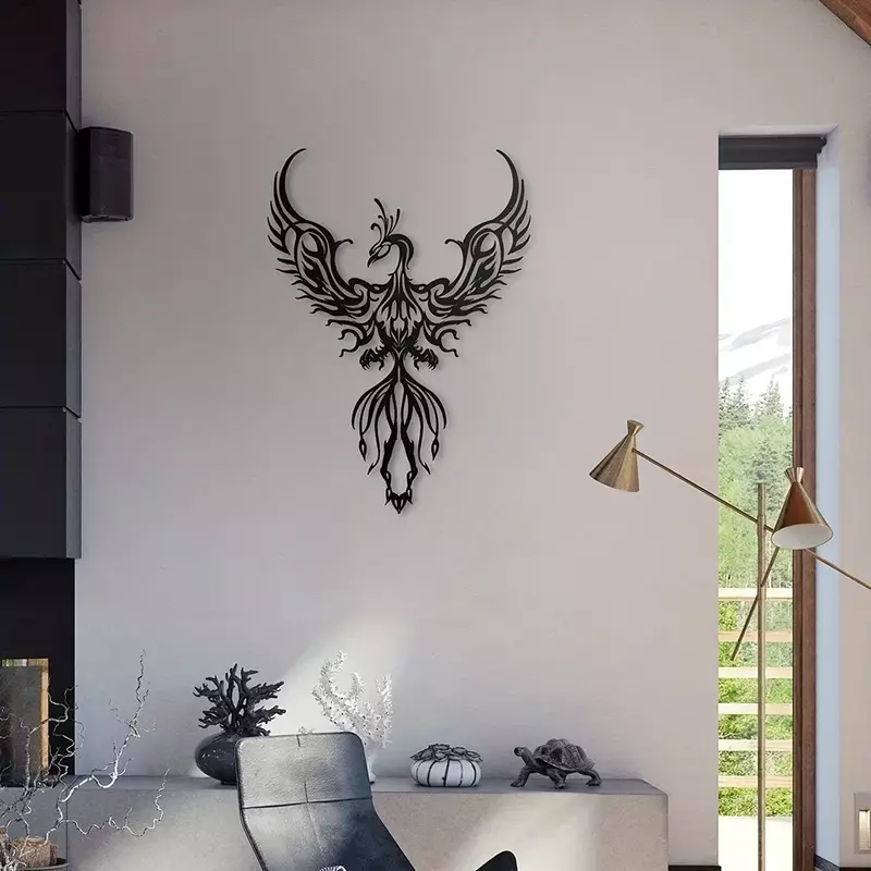 ديكور معلق على الحائط بتصميم معدني لطائر الفينيق ، ديكور داخلي للمنزل والمكتب وغرفة المعيشة وغرفة النوم والترويج