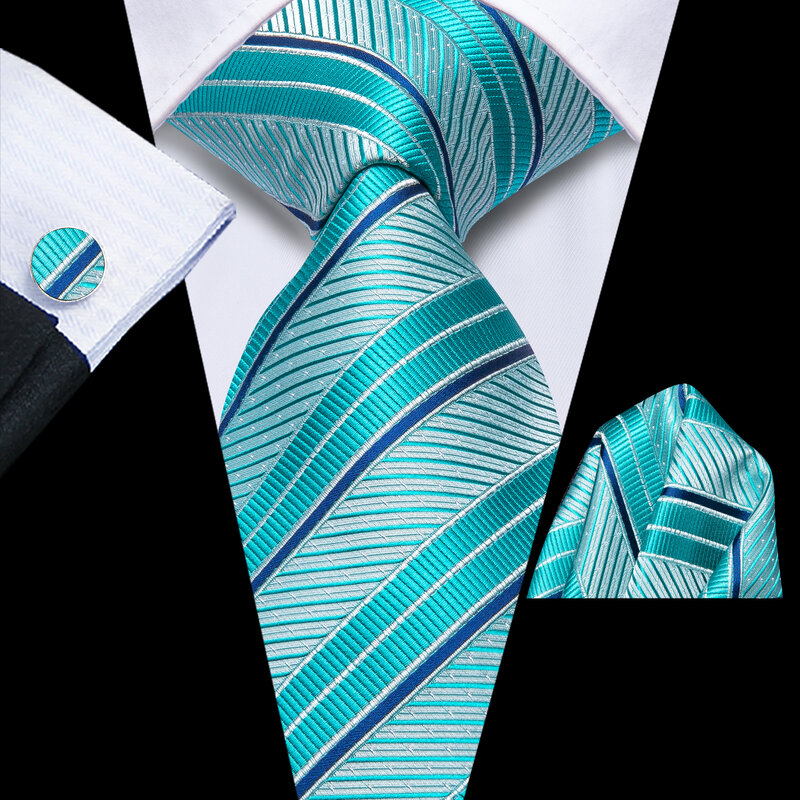 ربطة عنق عالية التصميم ربطة عنق أنيقة مخططة زرقاء فاتحة للرجال ، علامة تجارية عصرية ، ربطة عنق لحفلات الزفاف ، أزرار أكمام يدوية ، تجارة الجملة