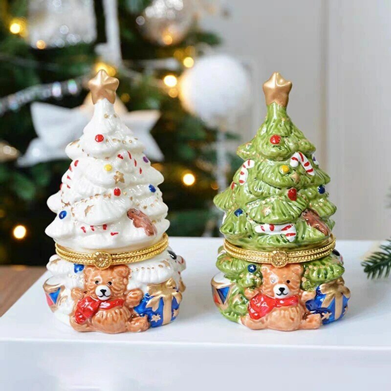 شجرة عيد الميلاد السيراميك حلية صندوق مجوهرات ، خاتم وأقراط منظم ، هدية فريدة للمنزل ، ديكور الغرفة ، رائجة البيع ، جديد