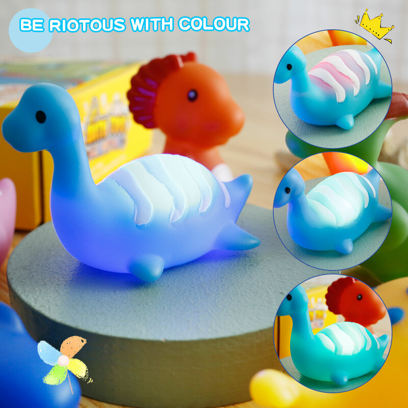 العائمة ديناصور حمام اللعب مجموعة للطفل ، موضوع ديناصور الإبداعية ، المطاط التعلم المبكر ، تضيء ، 6 قطعة