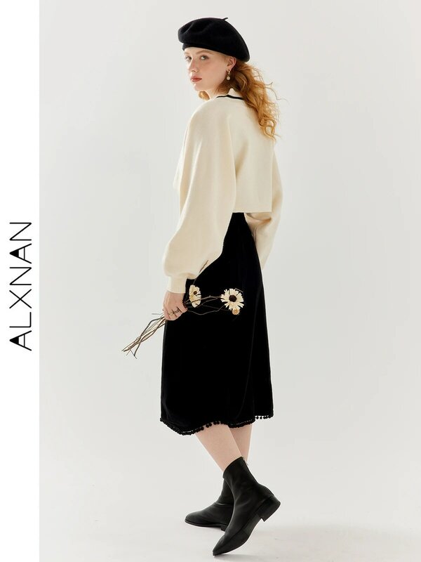 ALXNAN-سويتر نسائي متباين على شكل حرف V ، فستان بحمالات غير رسمي ، ملابس تريك قصيرة نسائية ، أفضل بيع منفصل ، بدلة من قطعتين ، TM00703 ،