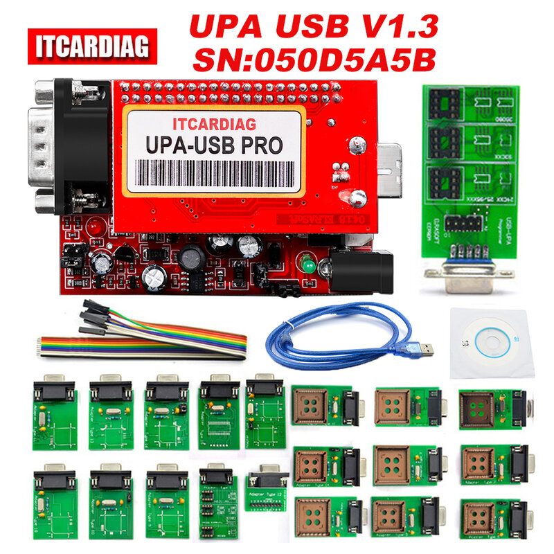 UPA USB PRO V1.3 SN:050D5A5B رقاقة ECU ضبط مع 350MB كامل النصي Upa Usb مبرمج 2023 كامل Eeprom محول دعم Win10