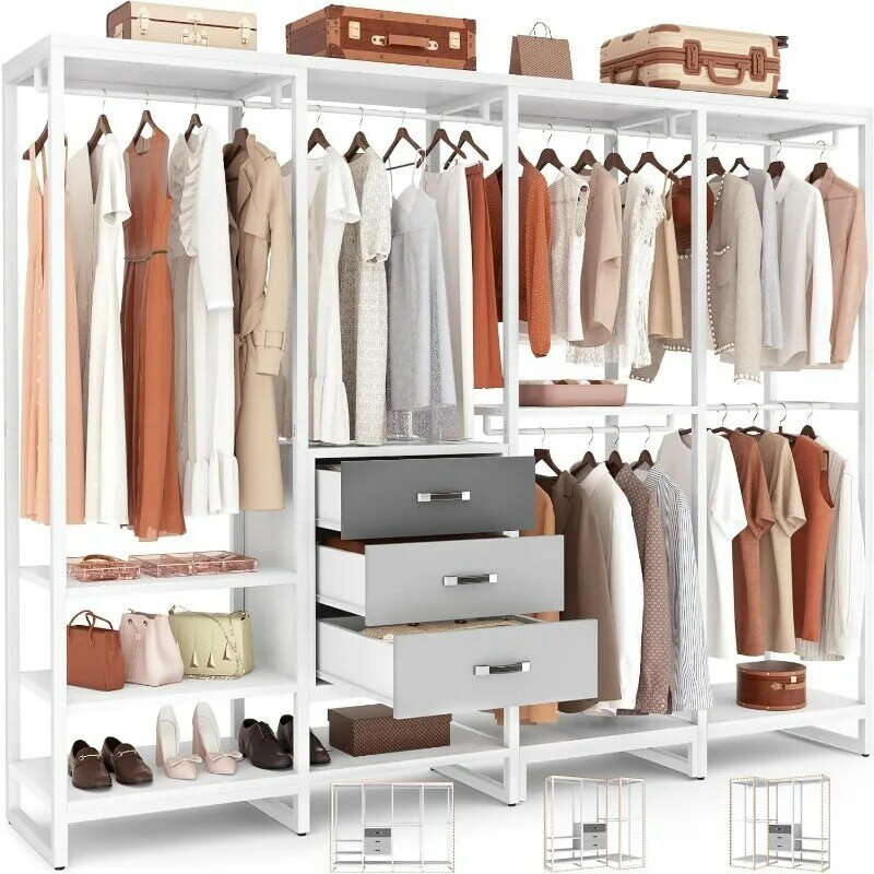Aheaplus-رف ملابس خشبي ، خزانة ملابس ، زاوية كبيرة ، نظام خزانة على شكل حرف L ، منظمون ، خزانة ملابس لغرفة النوم