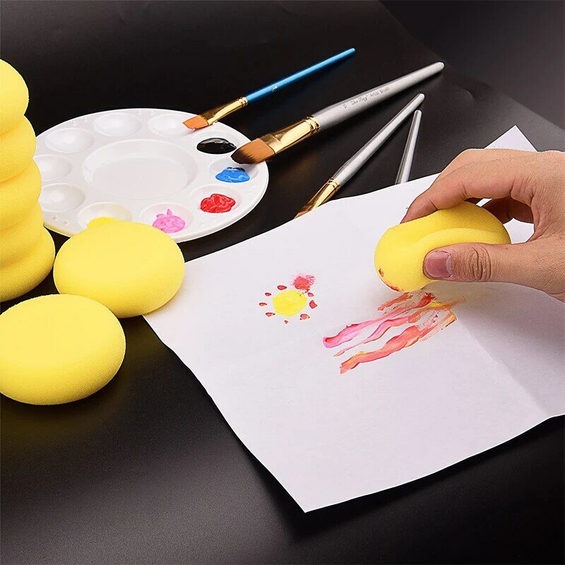 إسفنج مستدير اصطناعي بألوان مائية لحرف تلوين الأطفال ، إسفنجة كيك فخارية صفراء ، 10 *