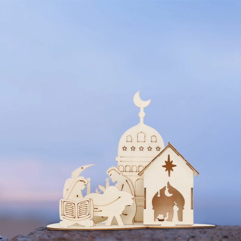 حلي قلعة خشبية قابلة للإزالة ، طاولة رمضان اليدوية ، زينة قلعة ثلاثية الأبعاد ، عيد مبارك مزخرف ، ديكور جو
