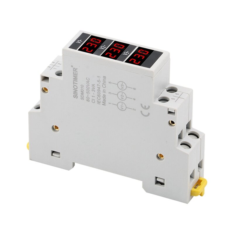 جهاز قياس الجهد الكهربائي ثلاثي الطور مثبت بالسكة الكهربائية ، قياس الفولتميتر الصغير ، مؤشر المقياس ، 18 * ، AC 80-V