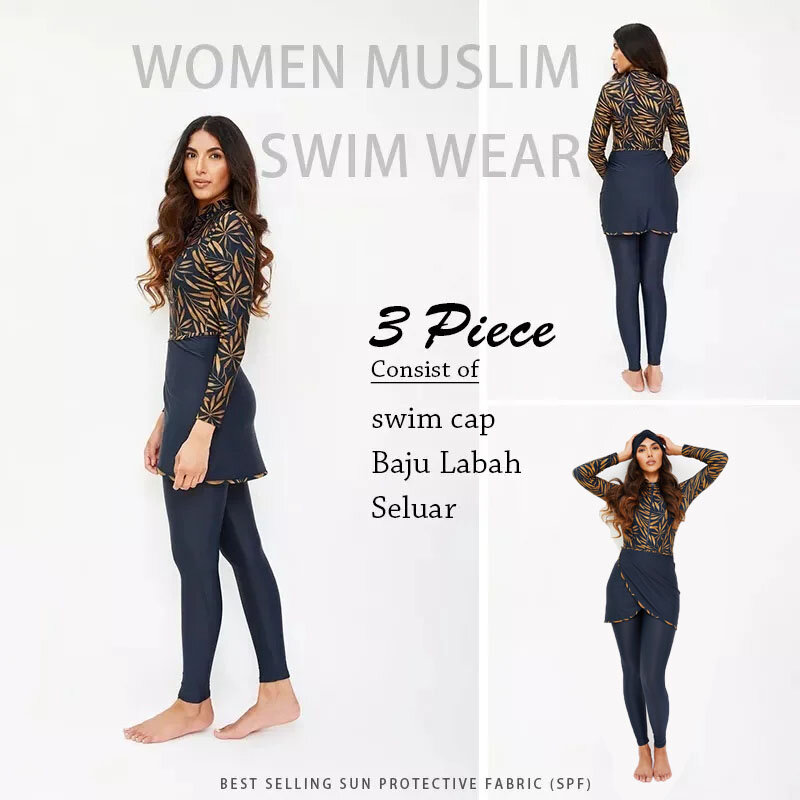 مسلم متواضع ملابس السباحة للنساء ، غطاء كامل ملابس السباحة الإسلامية ، طويلة الأكمام بدلة السباحة ، بوركيني عمامة ، السراويل الحجاب ، 3 قطعة