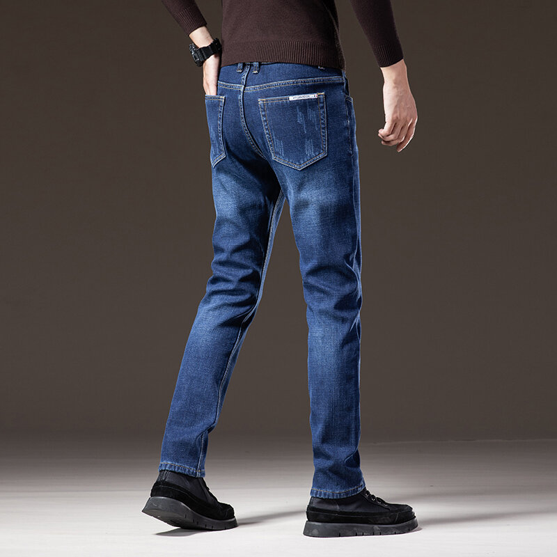 2022 شتاء جديد الرجال ماركة الحرارية الجينز الكورية نمط سليم مستقيم المخملية سراويل جينز سميكة عالية الجودة سراويل تقليدية سوداء