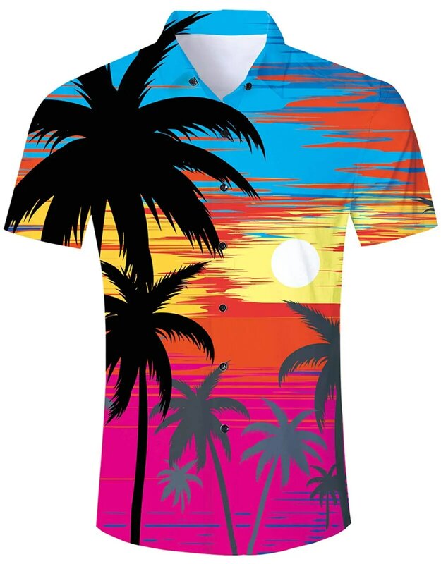 الصيف الرجال قمصان يتوهم طباعة قميص هاواي صيفي عادية قصيرة الأكمام تي شيرت وتتسابق لارتداء زر أسفل هاواي Vintage الملابس