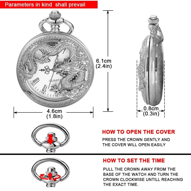 الفضة الصينية مميزة التنين على شكل ساعة جيب الرجال قلادة عالية الجودة توقيت قلادة المرأة مجوهرات ساعة هدية