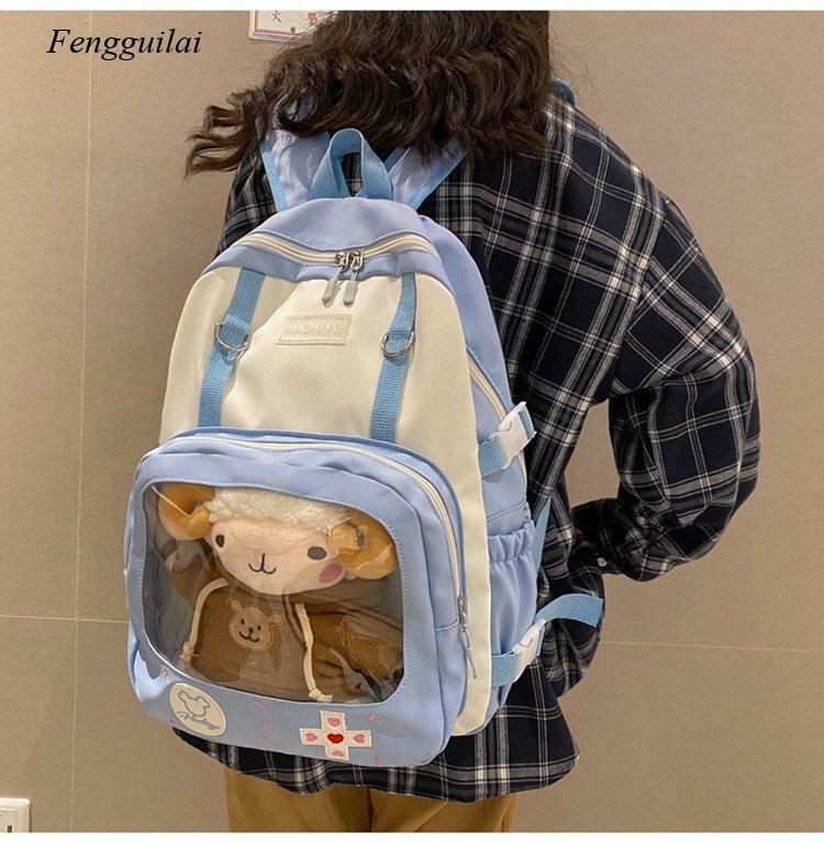 انمي ياباني الطرفية المدرسية لطيف مضحك شخصية متعة طالب حقيبة بلاستيكية شفافة على ظهره الإناث إرسال دمية