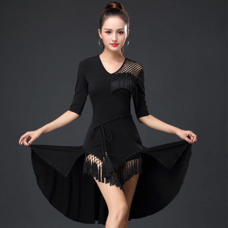 فستان الرقص اللاتيني بشراشيب بشراشيب ، زي الكبار ، الأداء الاحترافي ، البهلوانية
