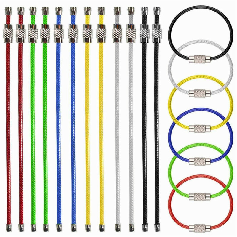 10 حزمة متعددة الألوان أسلاك الفولاذ المفاتيح كابل 6 Inch1.5mm المقاوم للصدأ ميدالية مفاتيح استانلس ستيل حلقة حلقة متنوعة الملونة المفاتيح ID العلامات