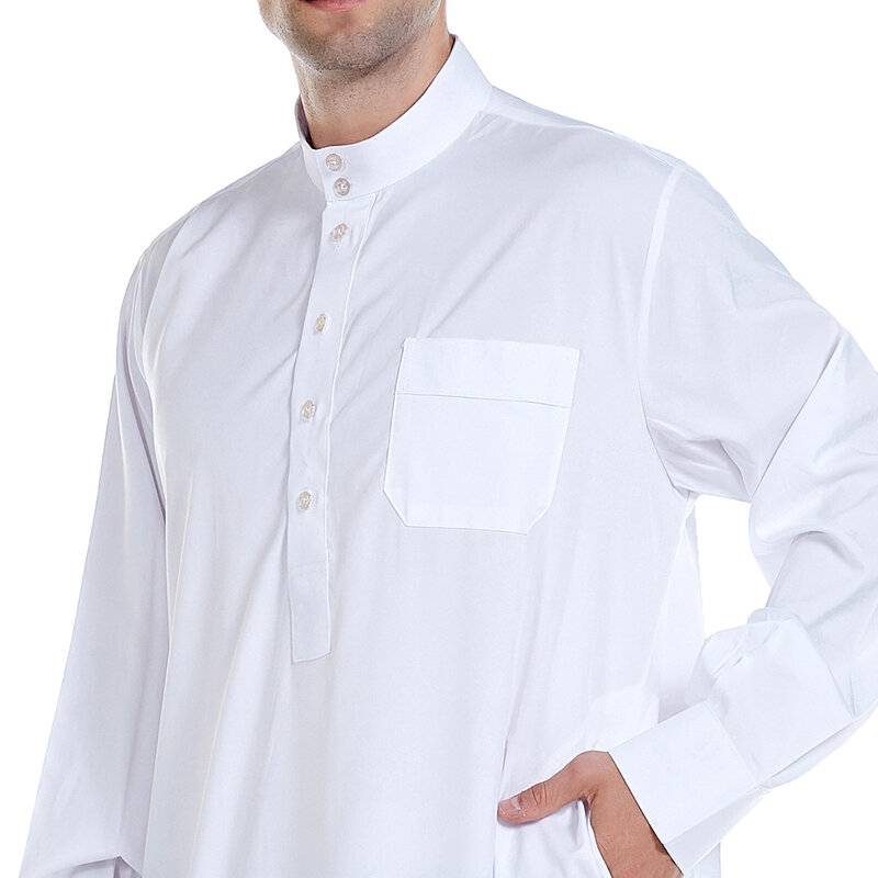 رداءٌ إسلامي للرجال بياقة قائمة ، ملابس الشرق الأوسط ، كم إسلامي متوسط ، رداءٌ سعودي ، موضة عربية