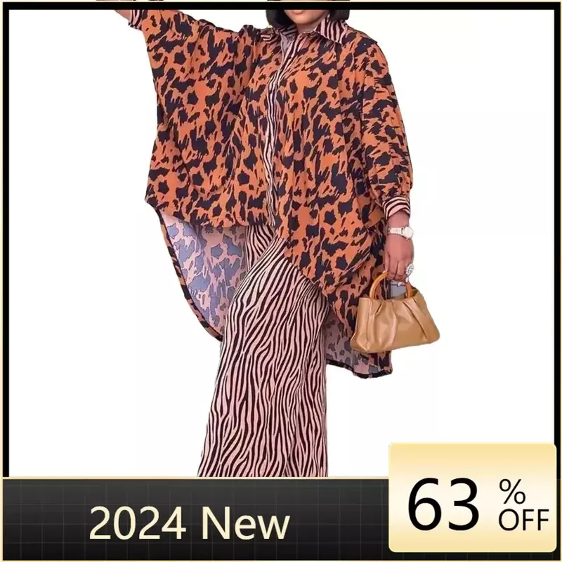 بدلة من قطعتين للنساء ، بنطلون داشيكي مع معطف طويل ، موضة أفريقية جديدة ، 6 أحجام