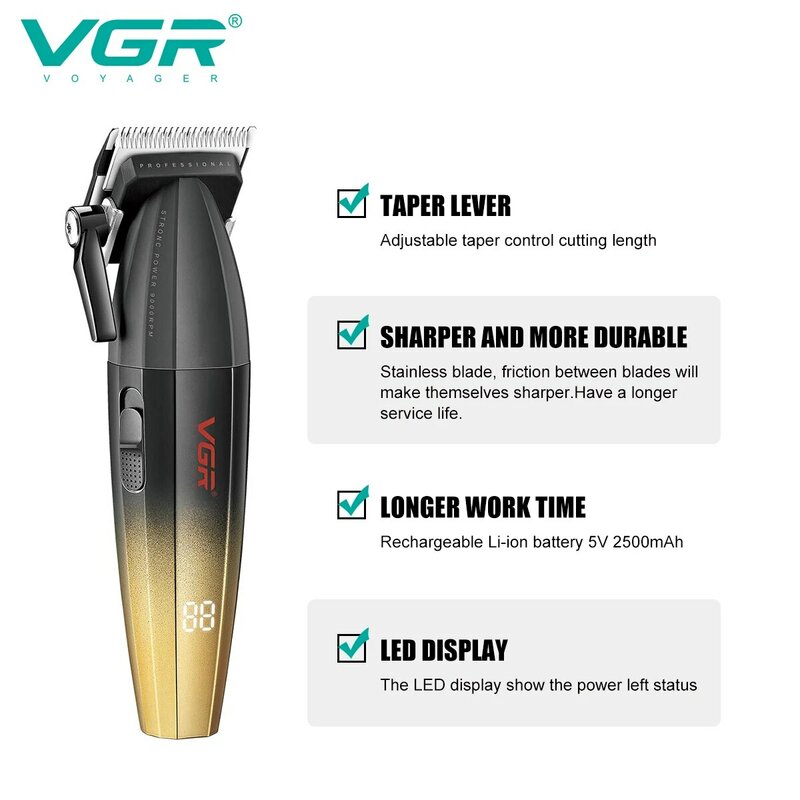ماكينة حلاقة الشعر الاحترافية VGR ماكينة حلاقة الشعر الكهربائية اللاسلكية ماكينة حلاقة الشعر للرجال