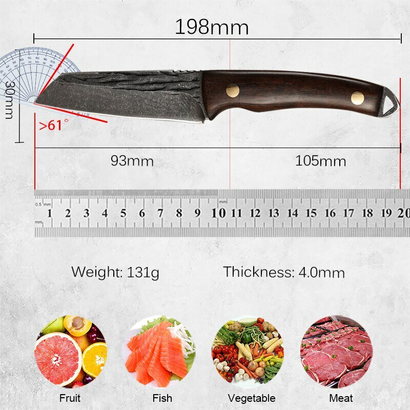 سكاكين طهاة مطبخ مصنوعة يدويًا من الفولاذ المقاوم للصدأ مزورة ، سكاكين ساطور اللحم