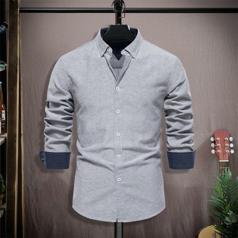 قميص كارديجان رجالي ناعم قابل للتنفس مع طية صدر ، أزرار واحدة الصدر ، متوسط الطول ، أحادي اللون ، غير رسمي ، خريف ، ربيع