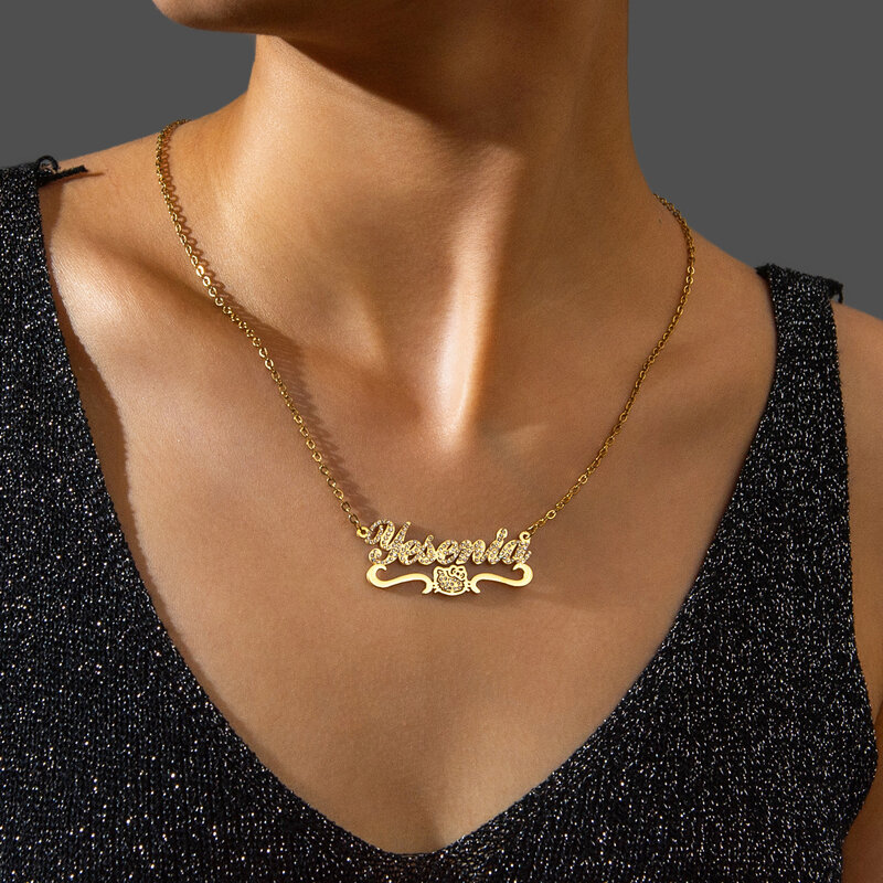 قلادات ذات اسم مخصص للنساء ، قلادة زيركون قطة كرتونية ، مجوهرات من الفولاذ المقاوم للصدأ ، سلسلة سميكة شخصية ، هدية عيد الأم