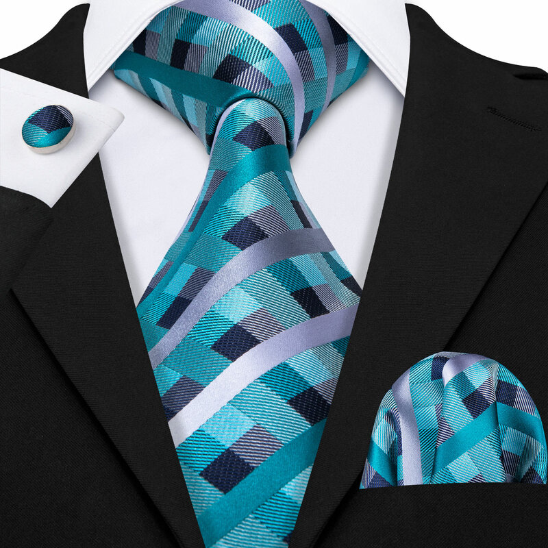 باري. وانغ-الرجال الجاكار تحقق الحرير التعادل ، منقوشة ربطة العنق ، منقوشة ربطة العنق ، جيب مربع أزرار أكمام مجموعة ، شعرية ، الزفاف ، الأعمال هدية حفلة