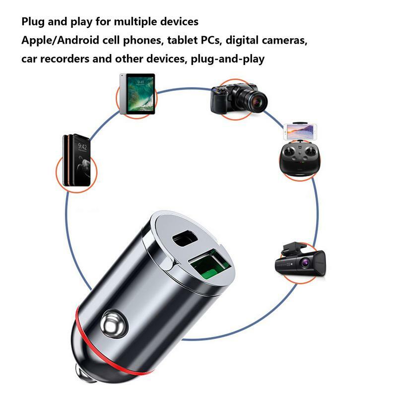 شاحن سيارة USB C مع حلقة قابلة للطي ، شحن سريع ، 30 واط ، محول ، أمان ، هواتف محمولة ، أجهزة لوحية ، وحدات تحكم في الألعاب