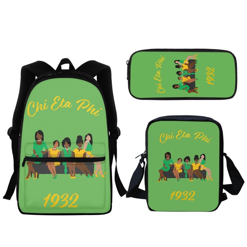 حقيبة ظهر Chi Eta Phi للنادي النسائي ، حقيبة مدرسية للأولاد والبنات ، حقيبة كتب للأطفال ، حقيبة غداء ، حقيبة صغيرة ، حقيبة أقلام رصاص ، هدية للطلاب ، 3