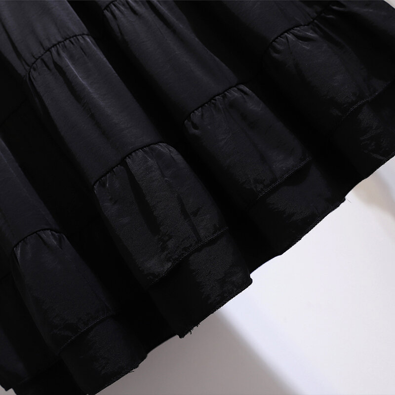 فستان نسائي كاجوال أسود لحفلات الركاب ، تنورة مقاس كبير ، قماش نايلون وحرير الرايون ، مريح فضفاض ، نسخة الكل في واحد ، الربيع